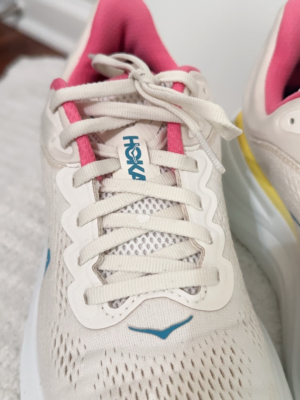 Hoka Women's Bondi 9 Running Shoes — Cream with Pink, Yellow & Teal Accents - Picture 4 of 16